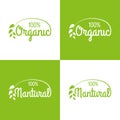 Organic and natural logo or label set. Healthy food and product icons with green leaf. Vector illustration Royalty Free Stock Photo